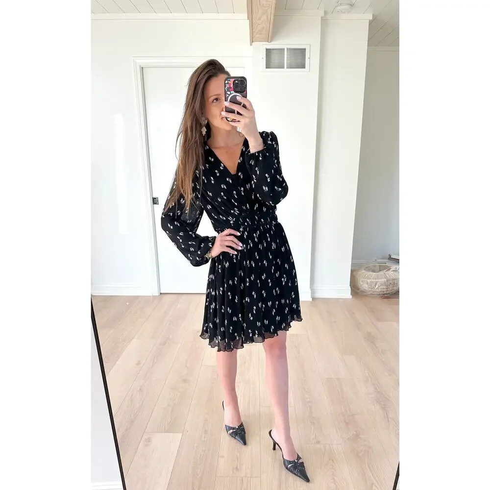 Maje Rionana V-Neck Bow Print Mini Dress size 42 or XL - Picture 12 of 12